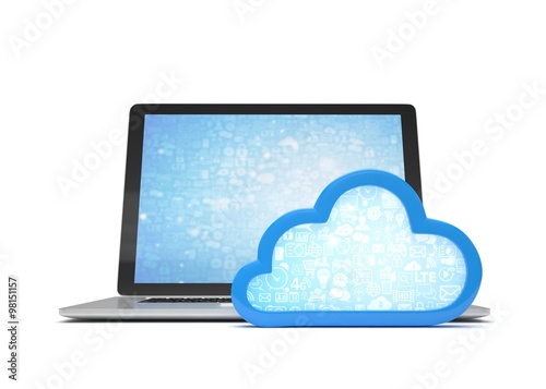 Laptop with cloud computing symbol. 3d render