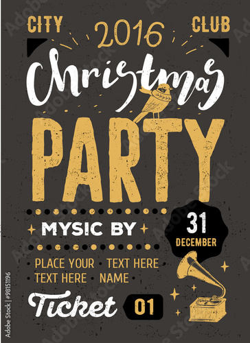 Christmas party retro typography poster. 