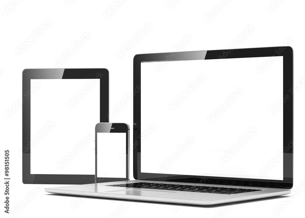 laptop, tablet, phone, on white laptop, tablet, phone, on white
