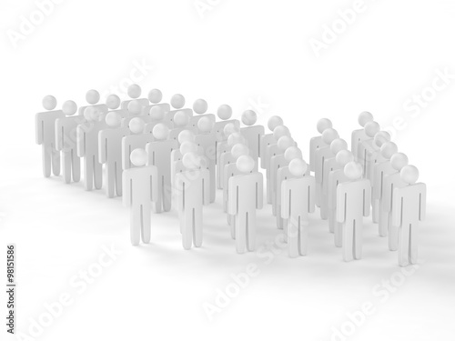 Many 3d people figure in arrow shape with the leader in front