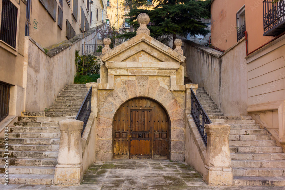 Old staircase in a park in Cuenca, Spain