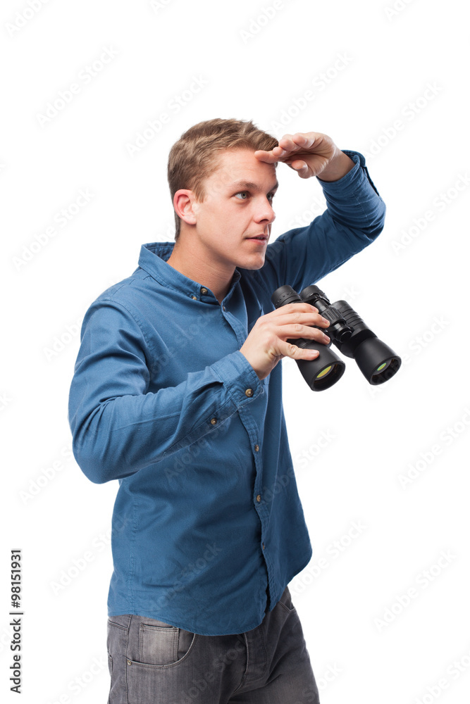 cool young-man with binoculars cool young-man with binoculars