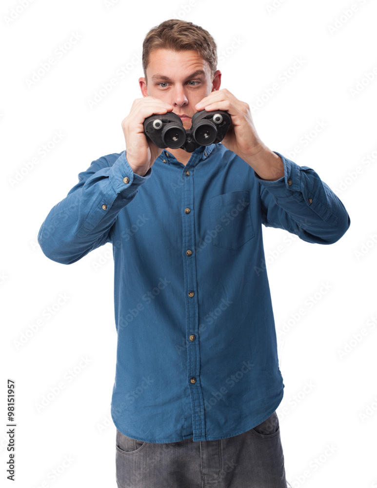 cool young-man with binoculars cool young-man with binoculars