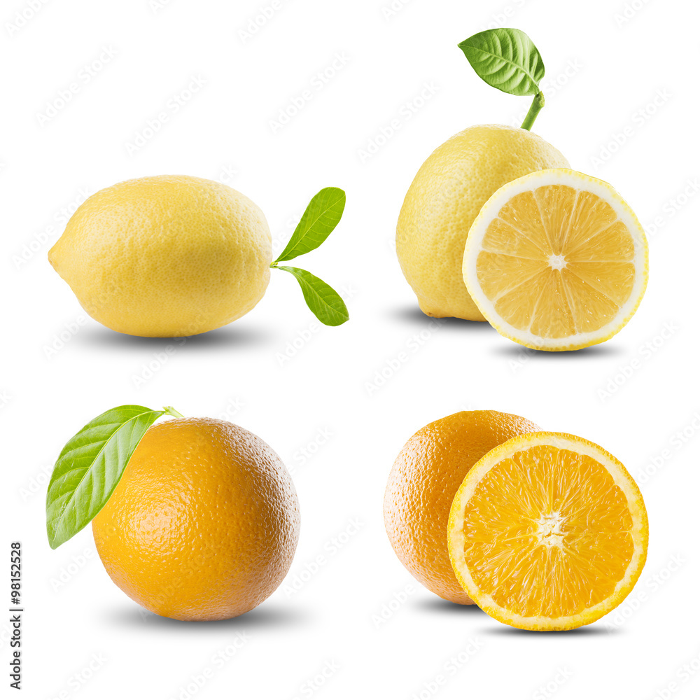 Fresh Citrus Fruit Set On White Background