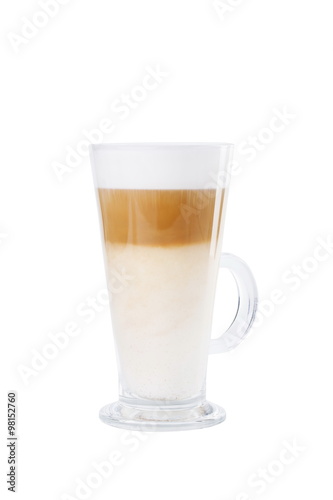 Latte coffee in glass isolated on white
