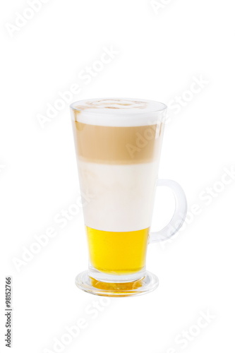 Coffe latte with honey. Isolated on white backgorund
