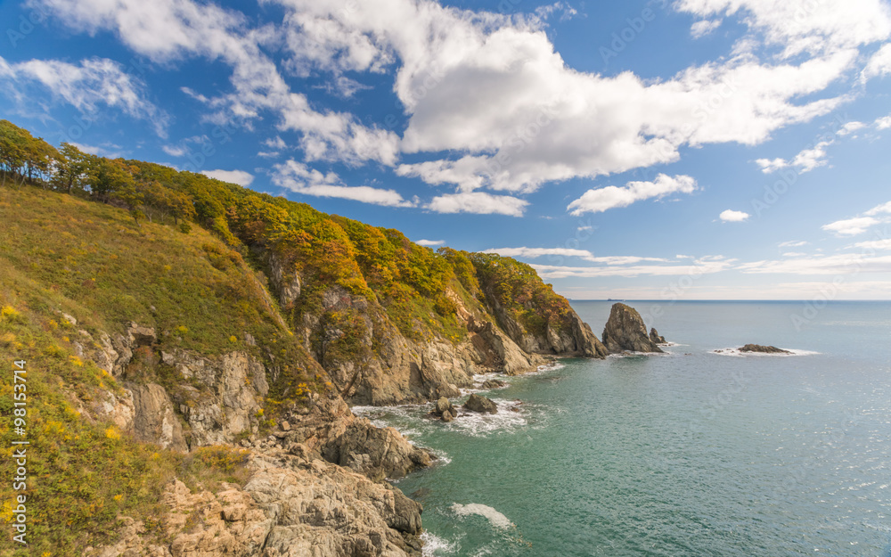 Скалы и горы на берегах Японского моря. Приморье, Россия.Rocks and mountains on the shores of the sea of Japan. Primorye, Russia. Скалы и горы на берегах Японского моря. Приморье, Россия.Rocks and mountains on the shores of the sea of Japan. Primorye, Russia.