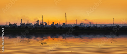 Panorama of Chemical plant at sunset