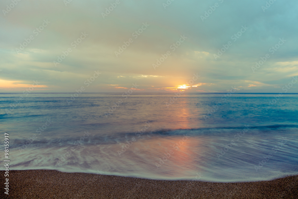 Sea view on the background of beautiful sunset. Toned