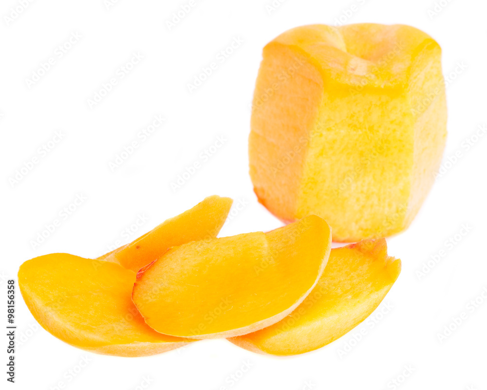 sliced peach isolated on a white background