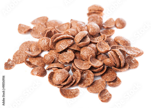 bunch of chocolate cereals on a white background