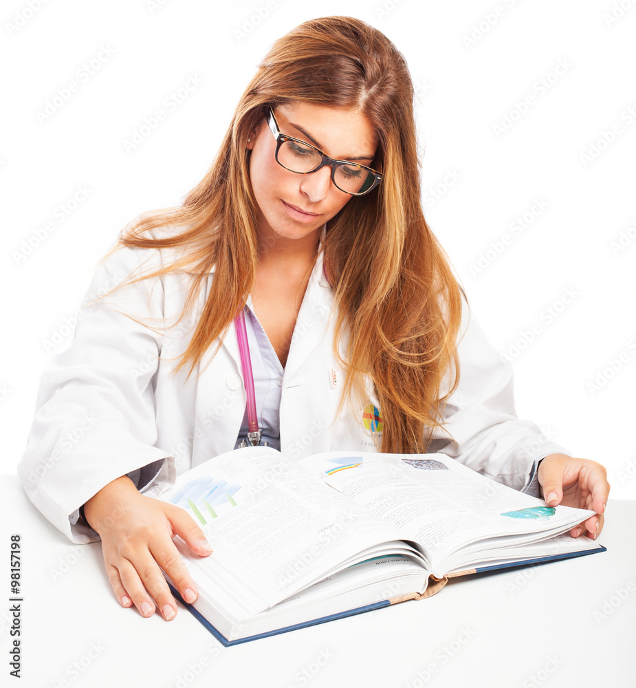 doctor studing seated on a white background doctor studing seated on a white background