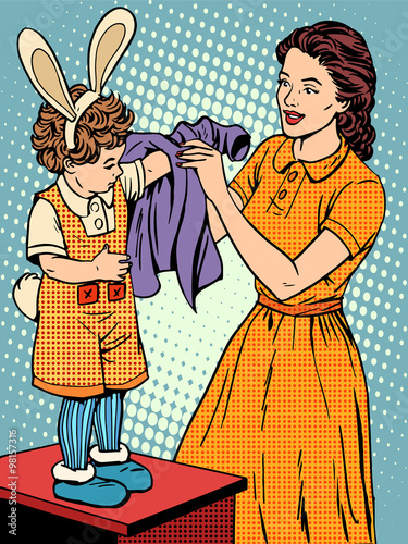 Carnival mother of the child dresses up in a Bunny costume
