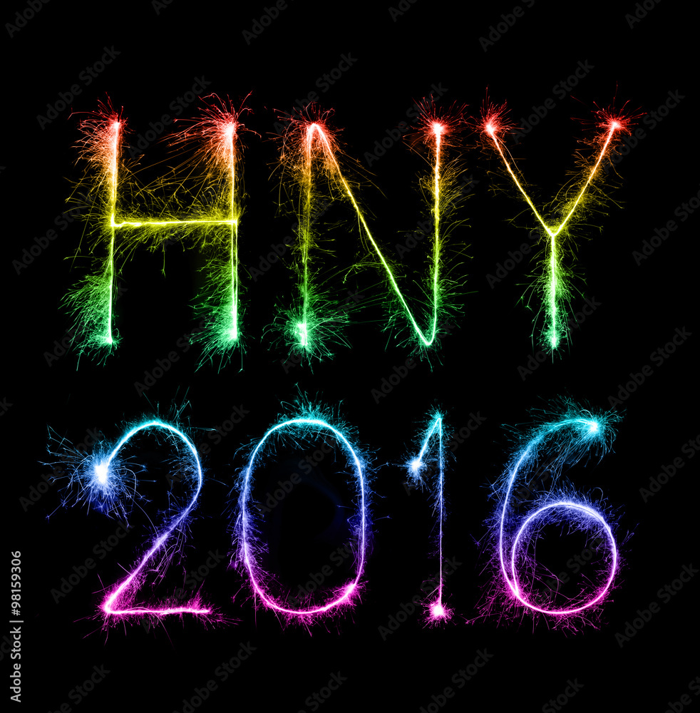 2016 Happy New Year made of sparkles firework at night