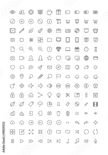 150 Thin Line Stroke Icons