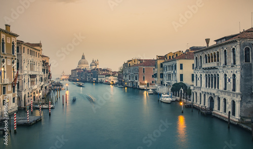 Grand Canal and Basilica Santa Maria della Salute during sunset  Venice  Italy