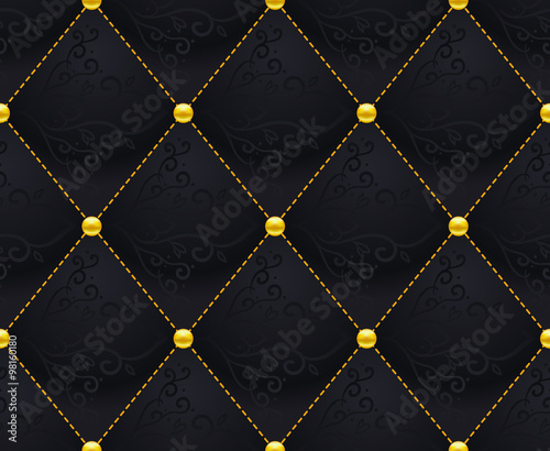Black Quilted Seamless Vector Pattern