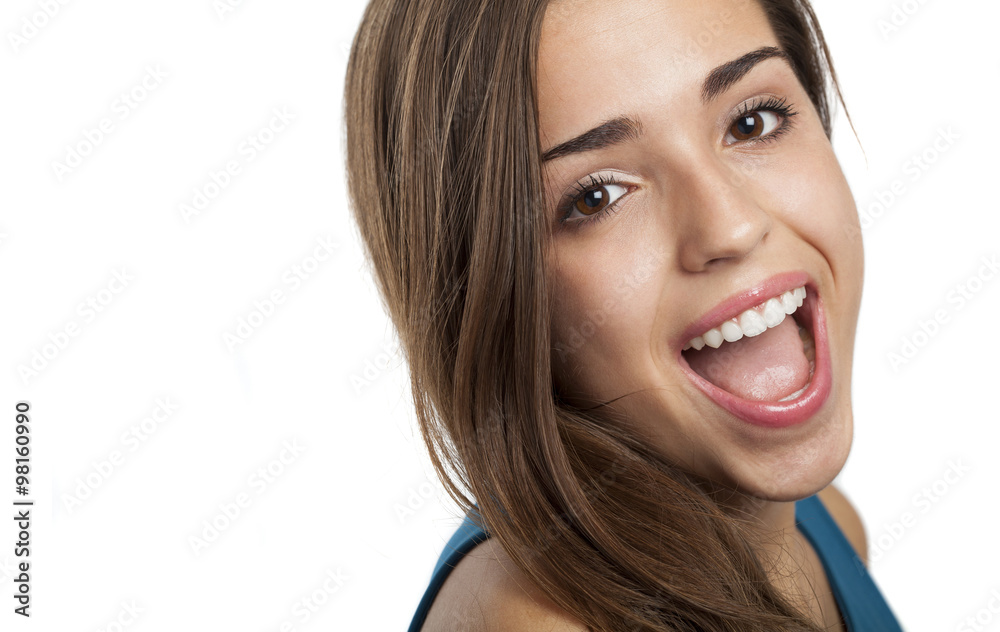 pretty young woman face on a white background pretty young woman face on a white background