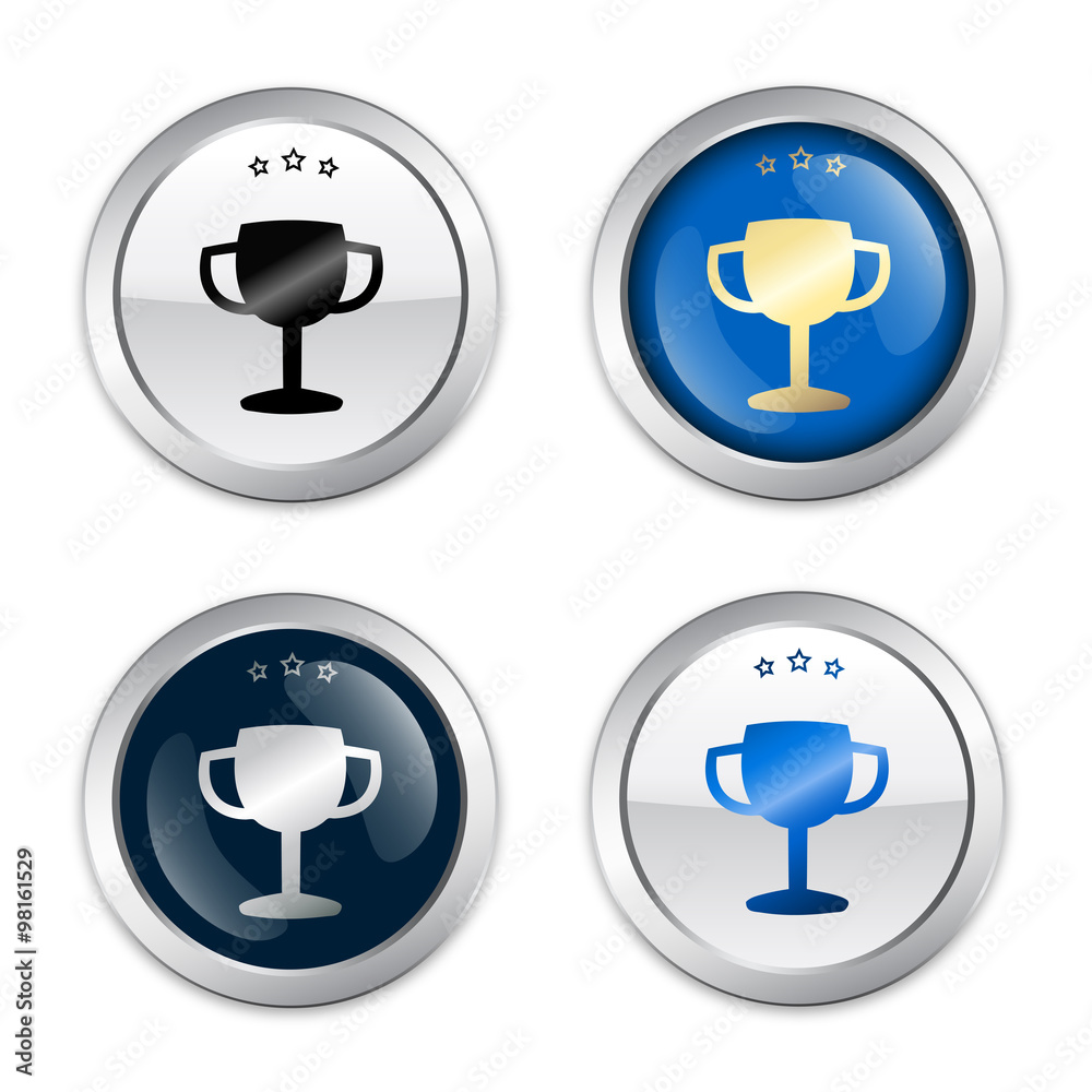 Golden medal or icon with award symbol. Top ranked seal. Glossy silver icon. Golden medal or icon with award symbol. Top ranked seal. Glossy silver icon.