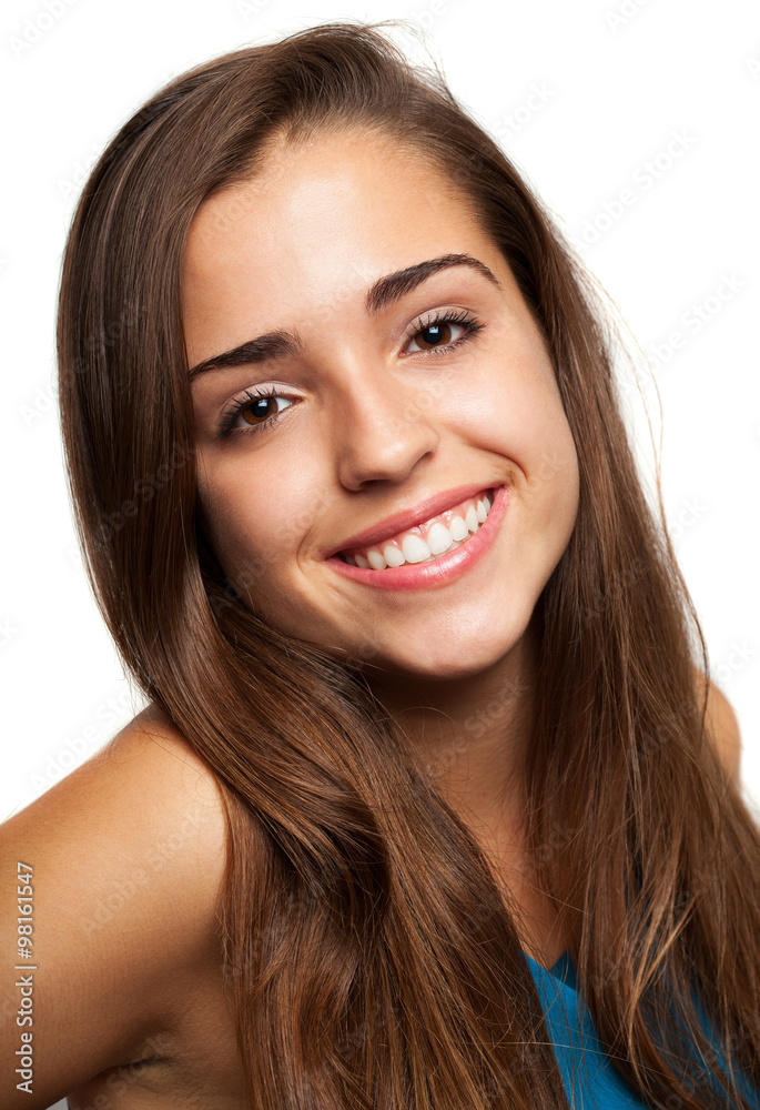 pretty young woman face on a white background pretty young woman face on a white background