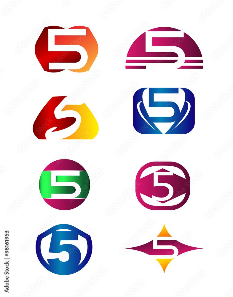 Abstract icons for number 5 logo set
