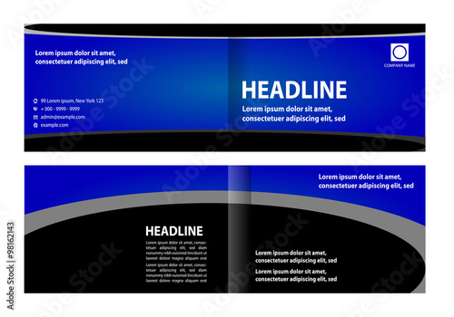 Blue bi-fold brochure template design, business leaflet, booklet 