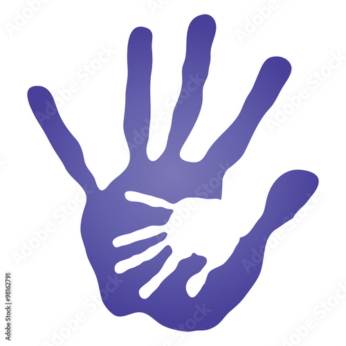 Vector conceptual mother and child blue hand print isolated