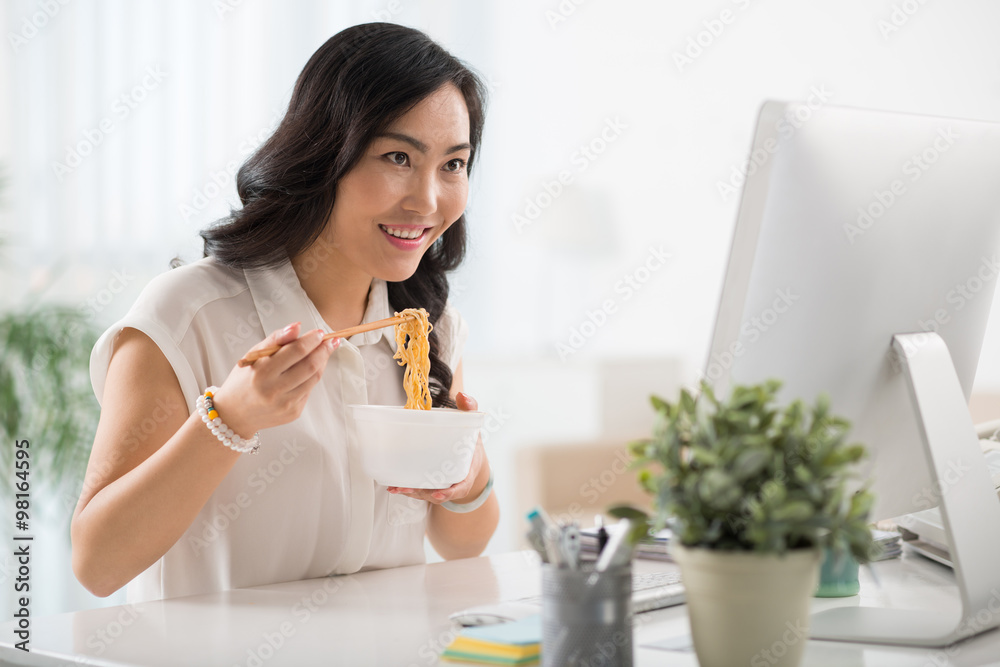 Enjoying instant noodle Enjoying instant noodle
