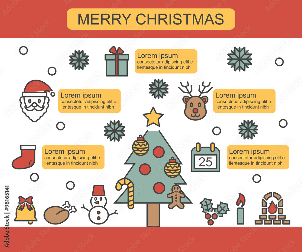 christmas thin line infographic