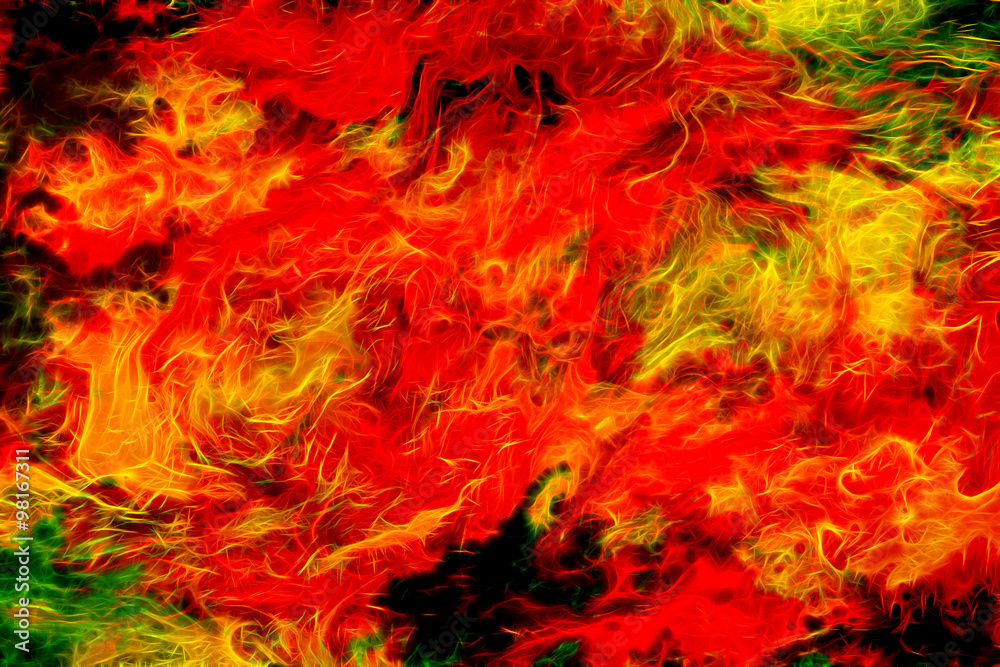 abstract color Backgrounds, painting collage, Fire fractal effect, red, yeloow and orange  collage.