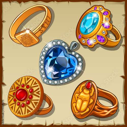 Classic and antique rings with symbols and precious stones