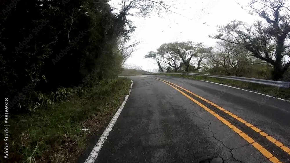 Helmet view.Helmet view.Rider is bent a gentle S-shaped corner. Helmet view.Helmet view.Rider is bent a gentle S-shaped corner.