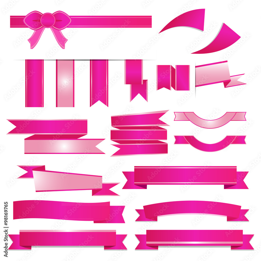 Obraz premium Pink ribbons set isolated on white background