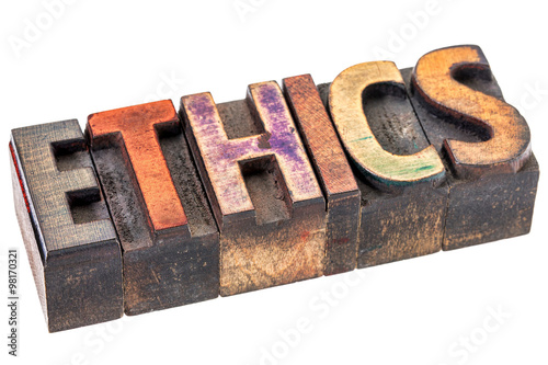 ethics word in vintage wood type photo