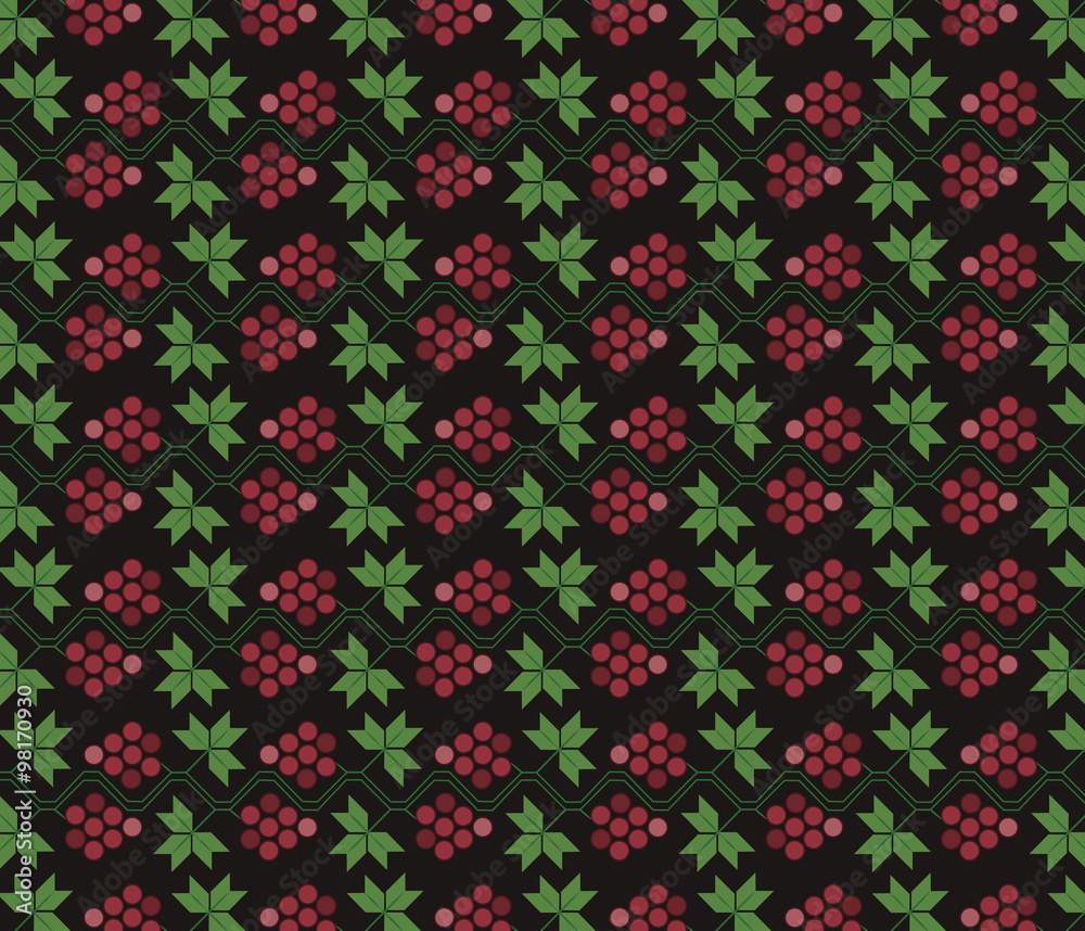 Traditional pattern ornament with grapes on black background. Vector Traditional pattern ornament with grapes on black background. Vector
