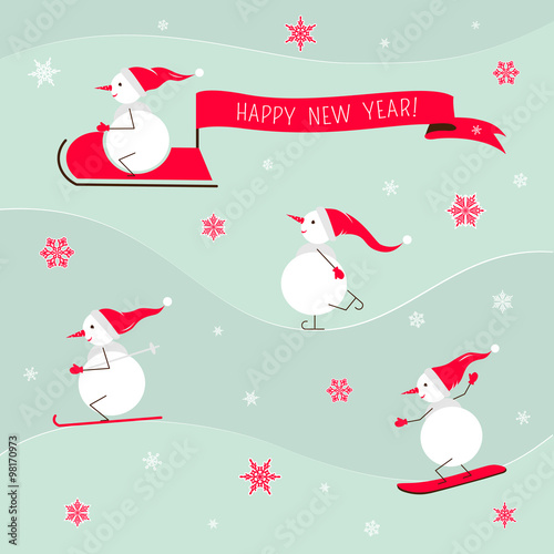 New year card with cute snowman.
