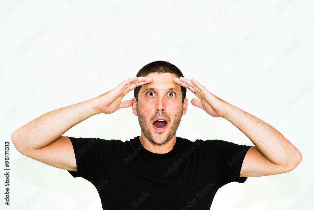 You are welcome! Close-up of young caucasian man smiling with arms up - isolated on white background You are welcome! Close-up of young caucasian man smiling with arms up - isolated on white background
