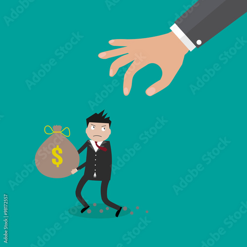 Hand grabbing money bag