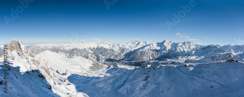 Gorgeous panorama of the ski slopes of Courchevel in the French Alps