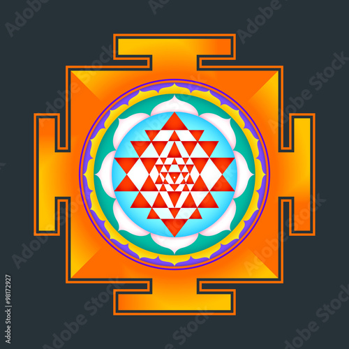 Photo colored Sri yantra illustration.