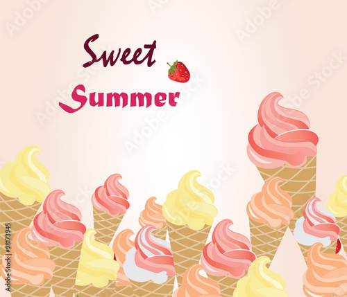 Ice Cream Background. Sweet summer text. Vector