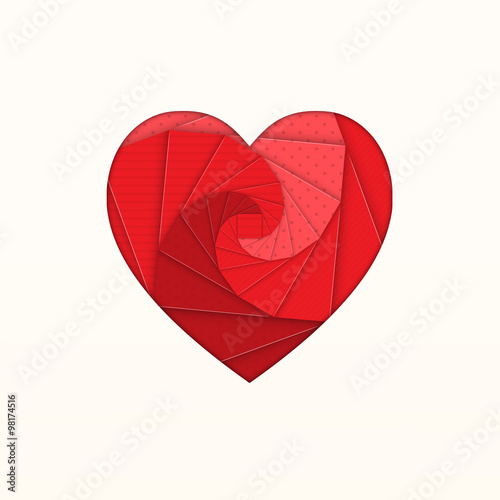 VALENTINE RED VECTOR ORIGAMI HEART