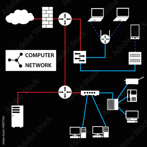 computer network connections white icons and topology eps10