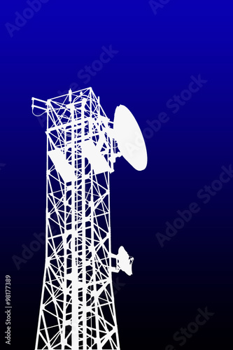 Telecommunications tower on background colors.