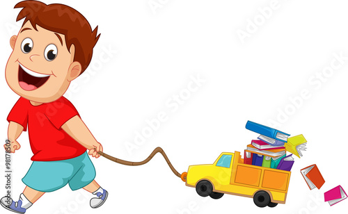 children with many books and toy cars