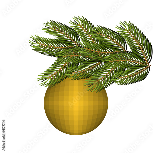 Green lush spruce and gold ball ornament for Christmas and new y