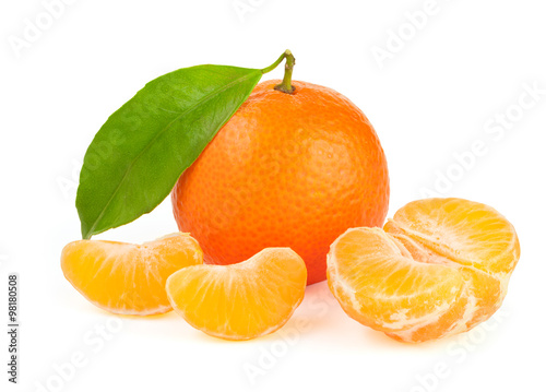 Orange tangerine with leaf isolated 