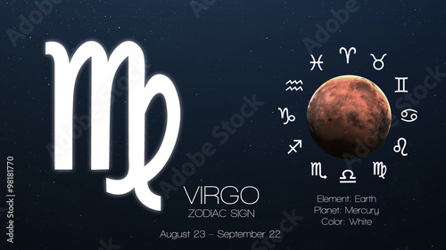 Fototapeta Naklejka Na Ścianę i Meble -  Zodiac sign - Virgo. Cool astrologic infographics. Elements of this image furnished by NASA