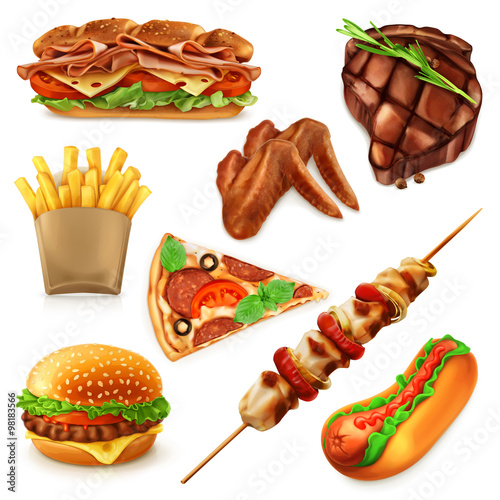 Fast food set vector icons