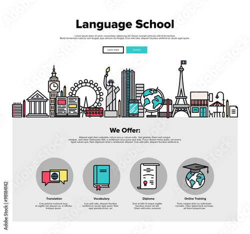 Obraz Płaska linia grafiki internetowej szkoły językowej